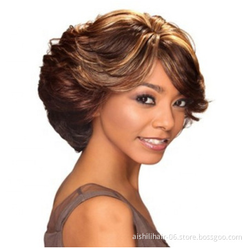 Aishili Wholesale Synthetic Wigs Natural Straight Wave Hair Ombre Light Blone To Dark Brown Short Wig For Women